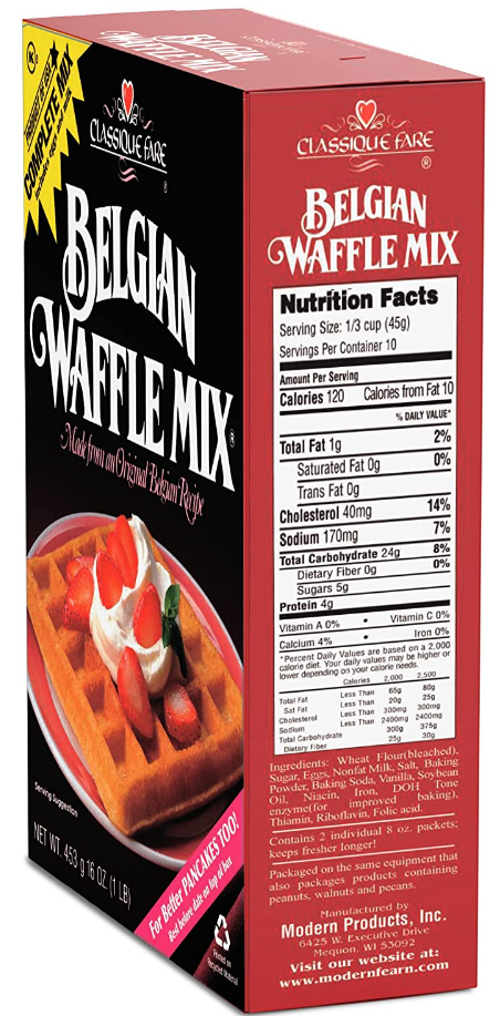 Belgian Waffle Classique Fare 16 Oz Boxes (Pack of 6)