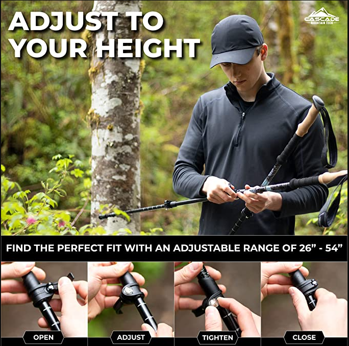 Hiking Cascade Mountain Tech Lightweight Aircraft-Grade Aluminum Trekking Poles with Extended Down Grip Plus Tip Kit and Travel Bag