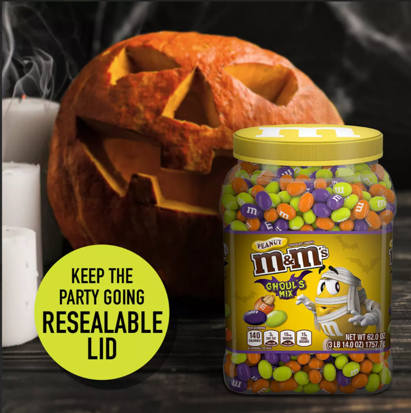 M&M'S Ghoul's Mix Bulk Peanut Chocolate Halloween Candy Jar, 62 oz.