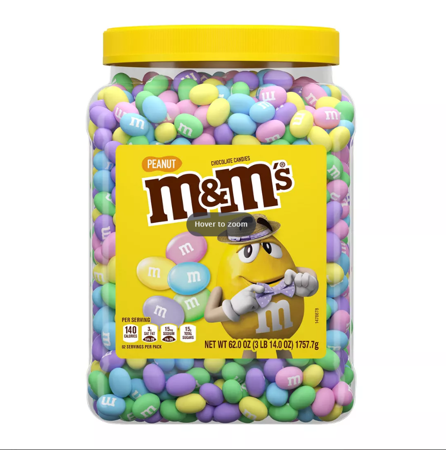 M&M'S Peanut Chocolate Pastel Easter Candy Resealable Jar, 62 oz.