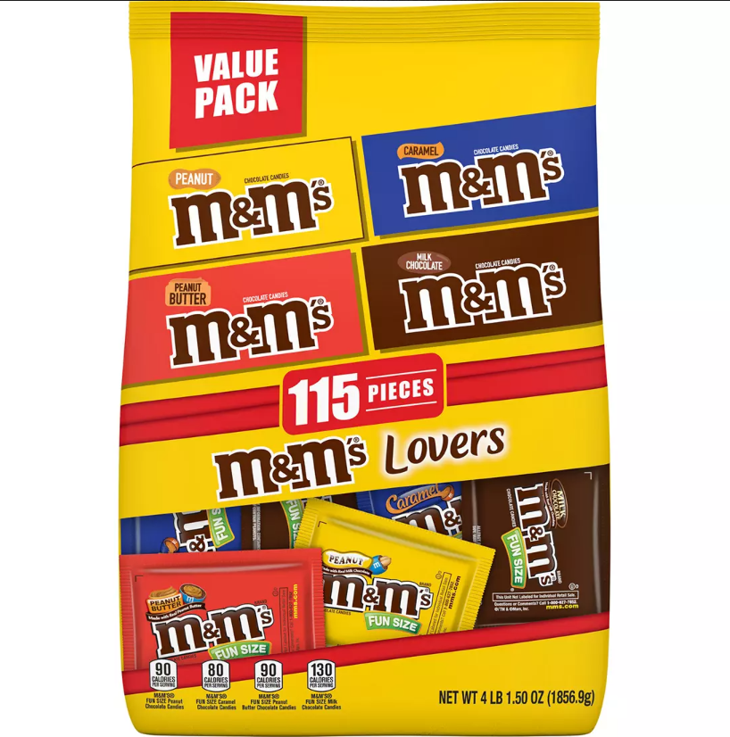 M&M's Peanut Milk Chocolate, Fun Size Candy, Individually Wrapped  (2 Pounds Bag)