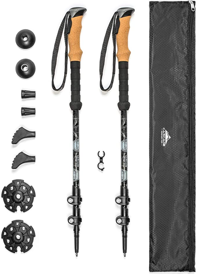 Hiking Cascade Mountain Tech Lightweight Aircraft-Grade Aluminum Trekking Poles with Extended Down Grip Plus Tip Kit and Travel Bag