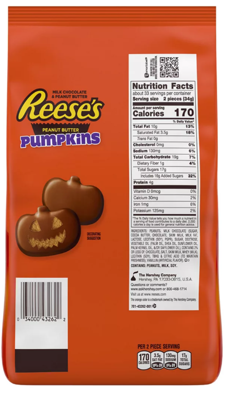 Reese's Milk Chocolate Peanut Butter Pumpkins Candy, Halloween, Bulk Bag, 65 Pc./39.8 oz.