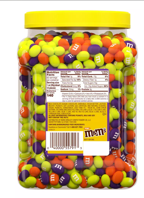 M&M'S Ghoul's Mix Bulk Peanut Chocolate Halloween Candy Jar, 62 oz.