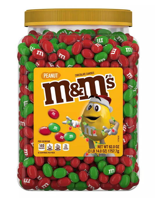 M&M's Holiday Mix Candy Bulk Jar, Peanut Chocolate Candy, 62-Ounce