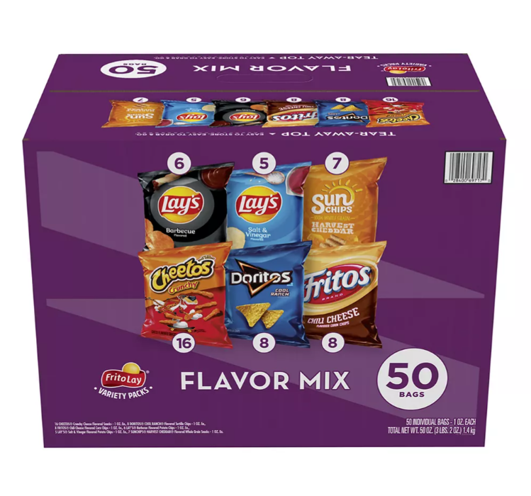 Frito Lay Variety Pack of Snacks and Chips, Flavor Mix, 50 ct.