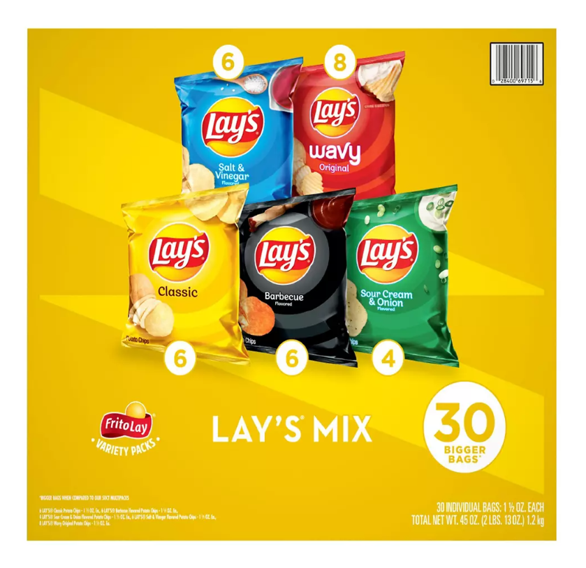 Frito-Lay Lay's Variety Mix of Potato Chips, 30 ct.
