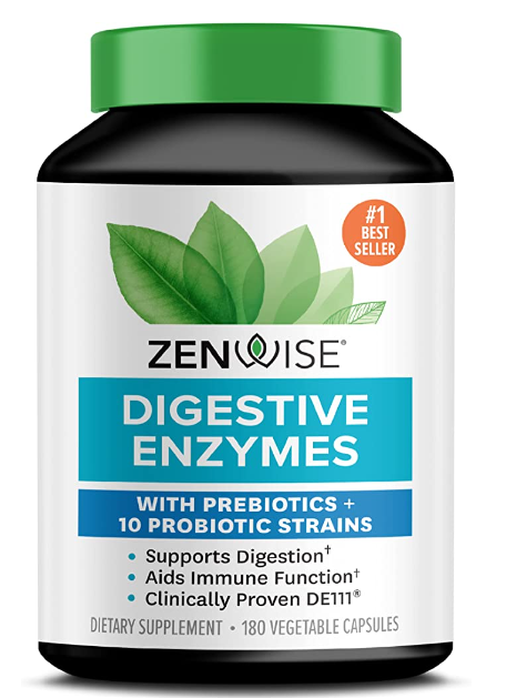 Zenwise Digestive Enzymes PluPrebiotics & Probiotics Supplement, 180 Servings, Vegan Formula for Better Digestion & Lactose Absorption with Amylase & Bromelain
