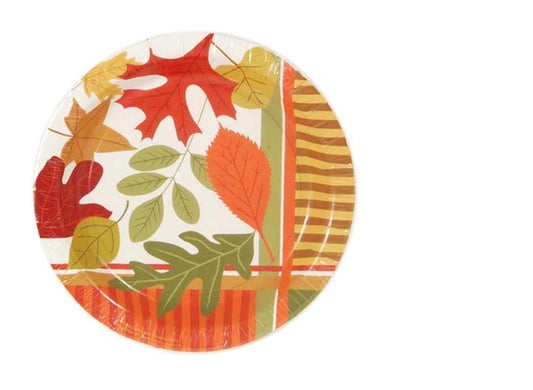7" Thanksgiving Maple Leaves & Stripes Plates - 8 Pack